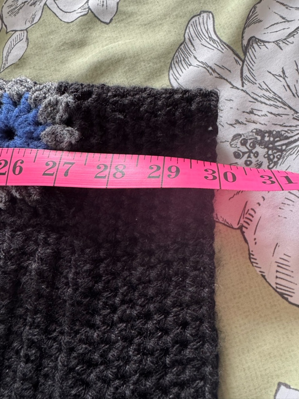 Hand Crafted Black Crochet Patchwork Cardigan with Blue and Gray Motifs. Ptp 27 - Picture 7 of 11